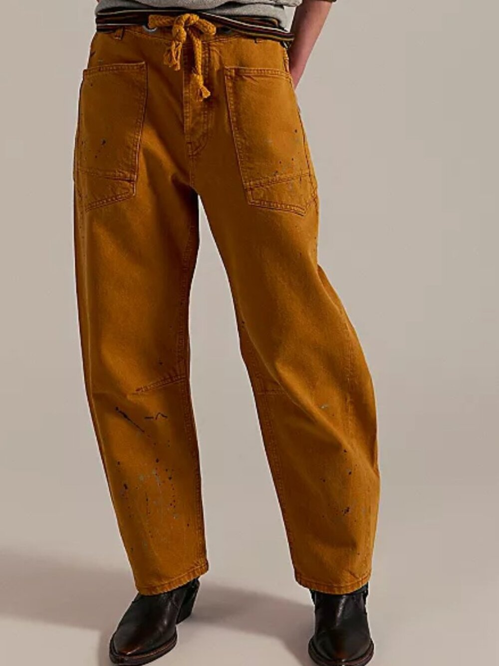 Free People Mustard Yellow Painter-Style Wide Leg Jeans
